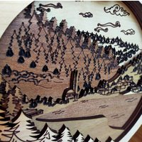Langer See Holz Wandkunst, Trabzon Diorama Holz, Layered Massivholz Custom Berühmte Stadt Schreibtisch Dekor, I Love Natur Schönheit Figur von WLwoodleather