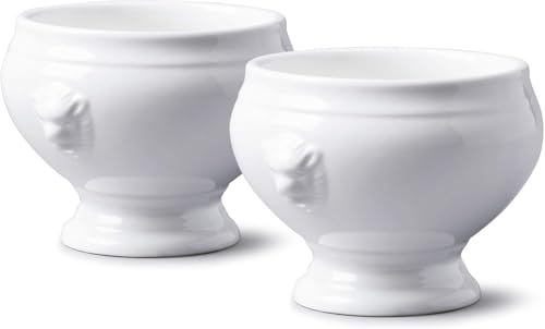 WM Bartleet & Sons 1750 TSET120 Traditionelles Porzellan-Set mit 2 Löwenkopf-Motiven, einzelne französische Zwiebel-Suppen-und Eintopfschalen, 350 ml, Weiß von WM Bartleet & Sons 1750