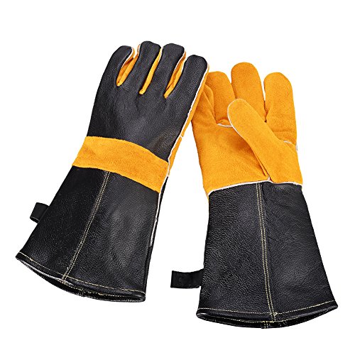 WM BBQ Handschuhe, 482 ℉ (250 ℃) Hitzebeständige Handschuhe BBQ Küche Leder Ofen Handschuhe, Anti-Rutsch-Schutzhandschuhe (1 Paar) WO-1401 von WM