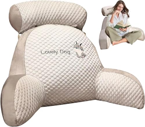 WMDMJT Rückenkissen, Lesekissen für Bett und Sofa mit Armlehnen und Abnehmbarer Nackenrolle, Rückenkissen Bett zum Lesen, Fernsehen, Faulenzen oder als Rückenstütze, Grau, XL 70×50×25 cm von WMDMJT