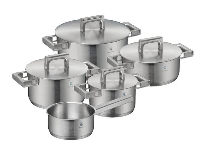 Topf-Set WMF Ultimate Cool+ Induktion, Kochtopf Set mit Edelstahldeckel , grau (edelstahl), Töpfe, Induktionstöpfe Set unbeschichtet, wärmereduzierende Cool+ Griffe von WMF