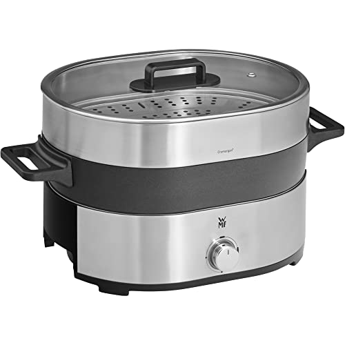 WMF Lono Hot Pot & Dampfgarer elektrisch 3,6l, chinesisches Fondue für 6 Personen, elektrische Dampfgarer, Dampfaufsatz für Dim Sum, Bao, Garkörbchen, 1700W, edelstahl matt von WMF