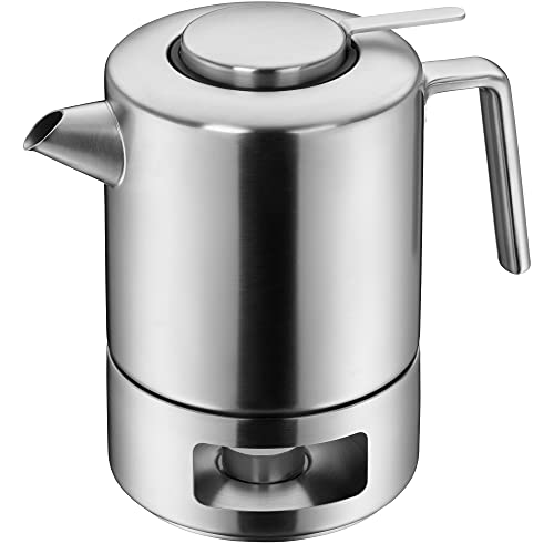 WMF Kult Teekanne mit Stoevchen 3-teilig, Teekanne 1,2l, Siebeinsatz, Stövchen, Cromargan Edelstahl mattiert, für Heiß- und Kaltgetränke, 1,2 L, 06.3122.6030 von WMF