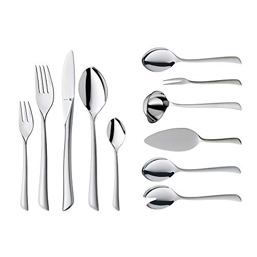 WMF Virginia Besteck Set 12 Personen, 66 teilig, 60 Teile mit Servierbesteck, Hohlheftmesser, Cromargan protect teilmattiert, kratzbeständig von WMF