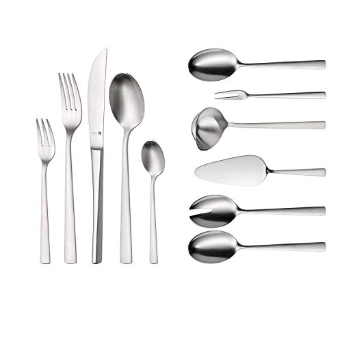 WMF Corvo Besteck Set 12 Personen, 66 teilig, 60 Teile mit Servierbesteck, Hohlheftmesser, Cromargan protect mattiert, kratzbeständig, spülmaschinenfest von WMF