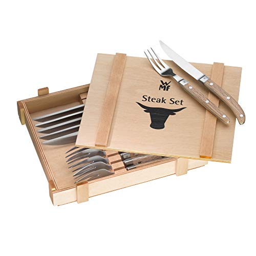 WMF Ranch Steakbesteck 12-teilig, für 6 Personen, Steakgabel, Steakmesser, Spezialklingenstahl geschmiedet, Cromargan Edelstahl mattiert, Eichenholz geölt WMF Ranch Steakbesteck 12-teilig, für 6 Personen, Steakgabel, Steakmesser, Spezialklingenstahl geschmiedet, Cromargan Edelstahl mattiert, Eichenholz geölt von WMF