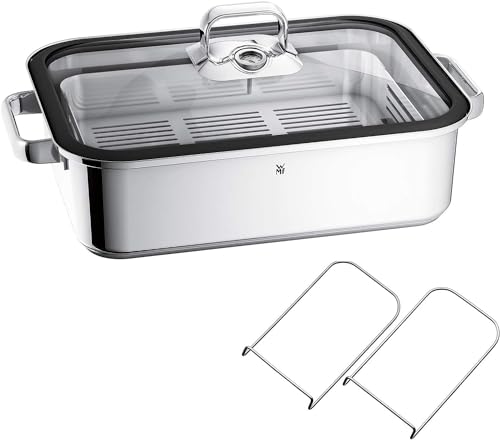 WMF Vitalis Aroma Dampfgarer, Bräter Induktion, 41x27x10 cm, Auflaufform 6,5l, Glasdeckel Silikonrand, Dampfgarer für Backofen, Garthermometer, Garblech, Cromargan Edelstahl unbeschichtet WMF Vitalis Aroma Dampfgarer, Bräter Induktion, 41x27x10 cm, Auflaufform 6,5l, Glasdeckel Silikonrand, Dampfgarer für Backofen, Garthermometer, Garblech, Cromargan Edelstahl unbeschichtet von WMF