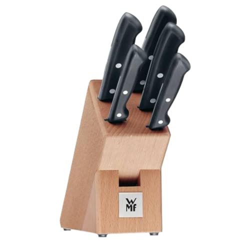 WMF Classic Line Messerblock mit Messerset 6-teilig, bestückt, 5 Messer, Birkenholz-Block, Spezialklingenstahl, Natur, Schwarz, Silber von WMF