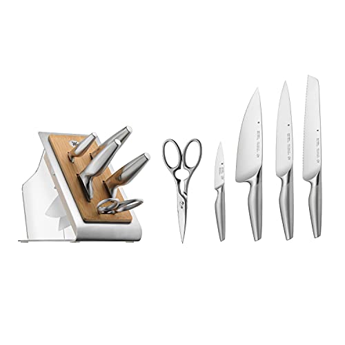 WMF Chef's Edition Messerblock mit Messerset 6teilig, Made in Germany, 4 Messer geschmiedet, Schere, Bambus-Block, Kunststoff, Performance Cut von WMF