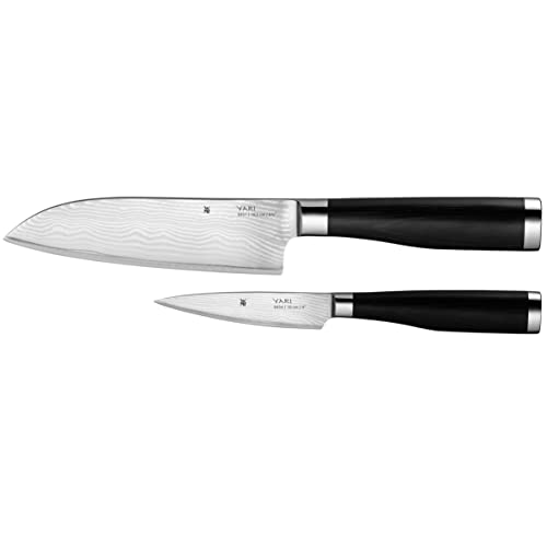 WMF Yari Messerset 2-teilig, 2 Messer geschmiedet, japanischer Spezialklingenstahl, 67 Lagen Griff aus Pakkaholz, Damaszener Klinge, Santoku Messer, Allzweckmesser von WMF