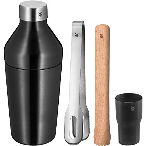 WMF Baric Cocktail Set 4-teilig, Barset mit Edelstahl Cocktail Shaker, Barmaß, Eiszange, Holz Stößel, ineinander verstaubar, Geschenkkarton von WMF