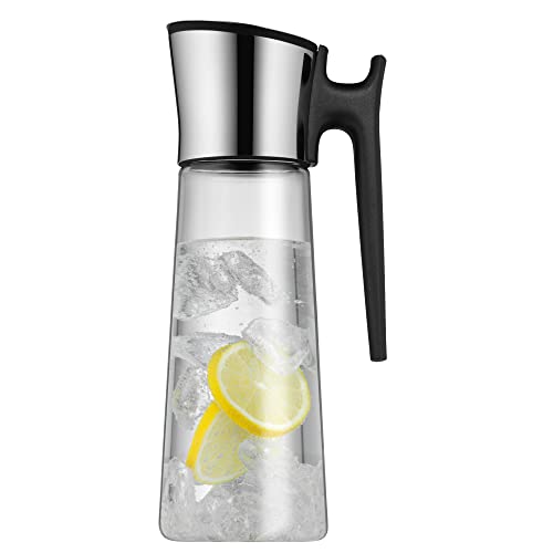 WMF Basic Wasserkaraffe mit Griff 1,5 Liter, Glaskaraffe mit Deckel 1,5 l, Silikondeckel, Closeup-Verschluss von WMF