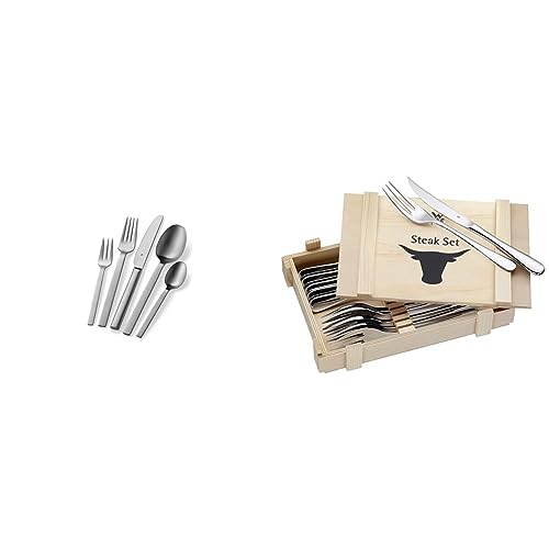 WMF Alteo Edelstahl Besteck Set 6 Personen, 30-teilig, Monobloc-Messer & Steakbesteck 12-teilig, Steakbesteck Set für 6 Personen, Steakmesser Set von WMF