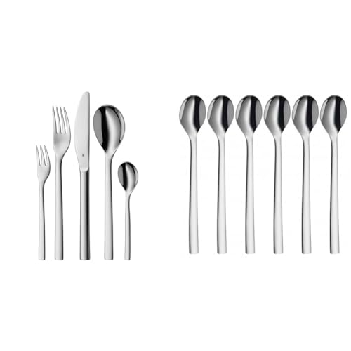 WMF Atria Besteck Set 12 Personen, 60 teilig, spülmaschinenfest & Nuova Latte Macchiato Löffel Set 6-teilig, lange Löffel 19 cm, Joghurtlöffel, Cromargan Edelstahl poliert, spülmaschinengeeignet von WMF