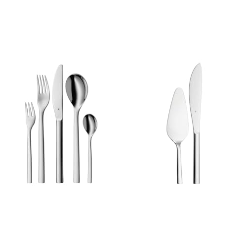 WMF Atria Besteck Set 12 Personen, Essbesteck 60 teilig & Nuova Obst-/ Kuchenbesteck Set 2-teilig, Tortenmesser, Tortenheber, Cromargan Edelstahl poliert, spülmaschinengeeignet von WMF