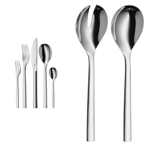 WMF Atria Besteck Set 12 Personen, Essbesteck 60 teilig & Nuova Salatbesteck Edelstahl 25 cm, Salatgabel, Servierlöffel, Cromargan Edelstahl poliert, glänzend, spülmaschinengeeignet von WMF