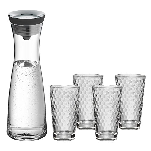 WMF Basic Wasserkaraffe-Set 5-teilig, Karaffe 1l mit 4 Wassergläser 275ml, Glaskaraffe mit Deckel, Silikondeckel, Wasserkaraffe mit Deckel, CloseUp-Verschluss von WMF