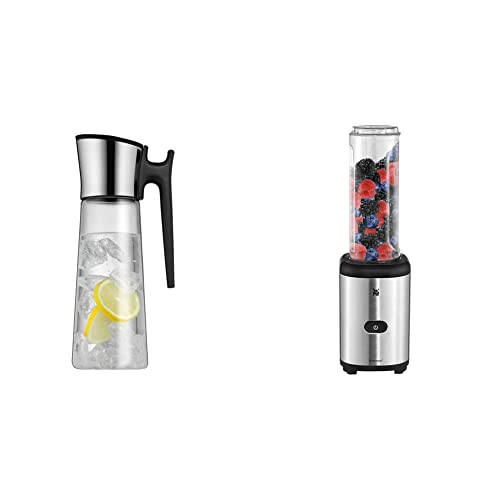 WMF Basic Wasserkaraffe 1,5 liter, Glaskaraffe mit Deckel und Griff 1,5l & Kult X Mix & Go Mini Smoothie Maker, Standmixer, Blender elektrisch, Shake Mixer 300 Watt, Tritan-Kunststoff Flasche von WMF