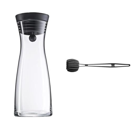 WMF Basic Wasserkaraffe aus Glas, 1 Liter, Glaskaraffe mit Deckel, Silikondeckel, CloseUp-Verschluss & Basic Flaschenbürste lang 41 cm, Reinigungsbürste mit 6 weichen Reinigungsschwämmen von WMF