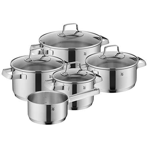 WMF Belmonte Topfset Induktion 5-teilig, Kochtopf Set mit Glasdeckel, Cromargan Edelstahl poliert, Töpfe Set unbeschichtet, silber, ohne Innenskalierung, für alle Herdarten geeignet, tropffrei von WMF