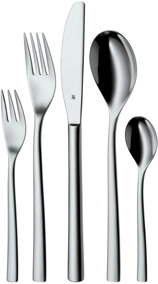 WMF Besteck-Set Palermo (60-tlg), 12 Personen, Cromargan® Edelstahl Rostfrei 18/10, Monobloc-Messer, ergonomisch, geschmiedete Messer, Wellenschliff von WMF