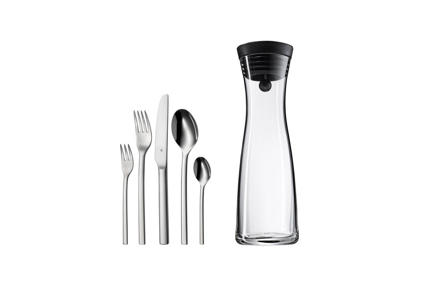 WMF Besteck-Set Tavira 30 teilig und Wasserkaraffe Basic aus Glas, Set von WMF