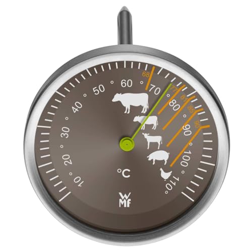 WMF Fleischthermometer analog 6,3 cm, Bratenthermometer mit Garpunkte-Markierungen für Steak Rind Kalb Lamm Schwein Geflügel, Sonde bis 110°C von WMF