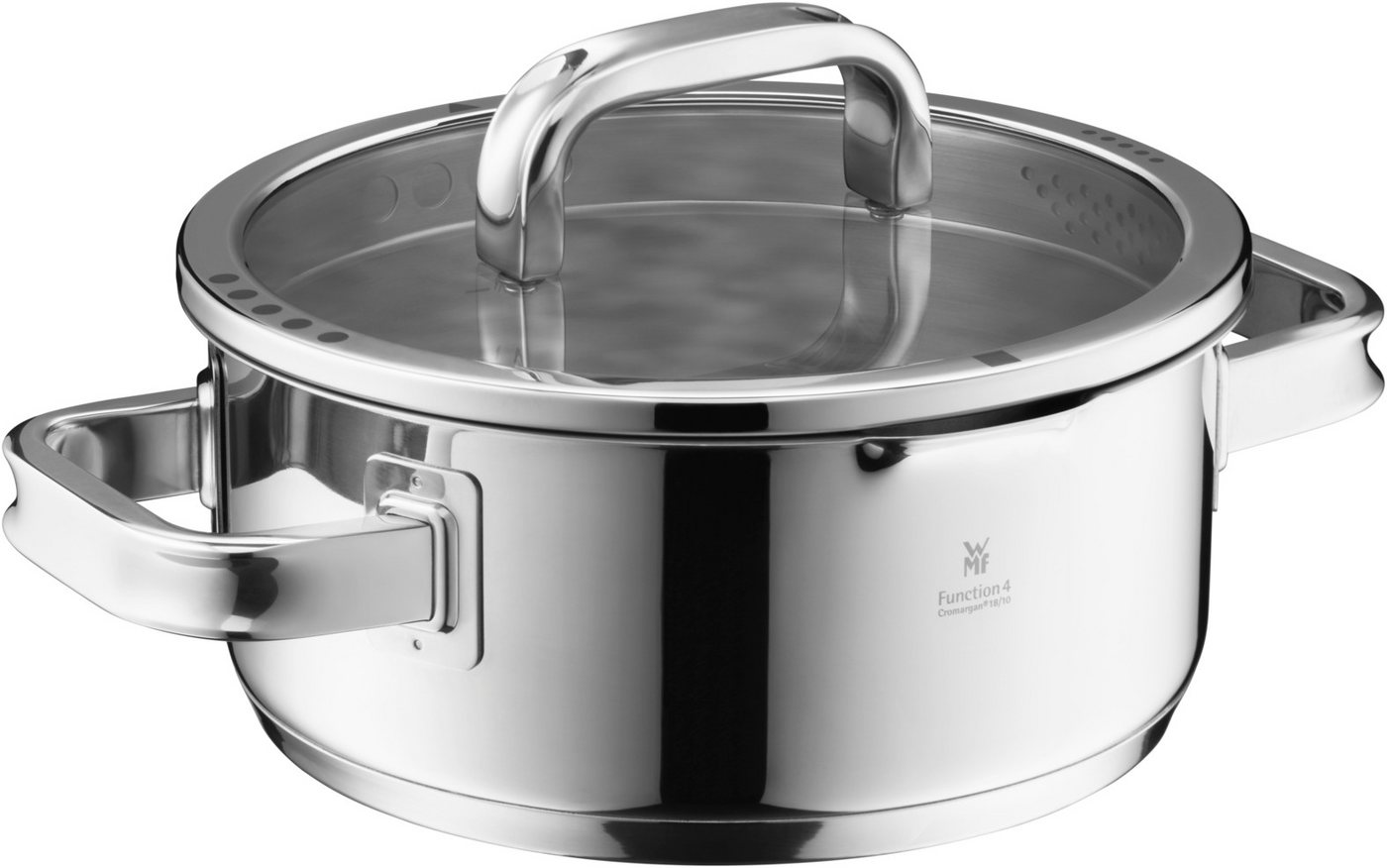 WMF Bratentopf Function 4 Advanced, Cromargan® Edelstahl rostfrei 18/10 (20cm, Volumen 2,5l, Höhe 8,5 cm), Glasdeckel mit 4 Abgießfunktionen von WMF