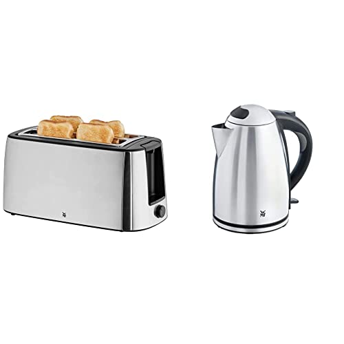 WMF Bueno Pro Toaster Langschlitz mit Brötchenaufsatz, 4 Scheiben, XXL Toast, 6 Bräunungsstufen, 1550W & Stelio Wasserkocher Edelstahl 1,7l, elektrischer Wasserkocher mit Kalkfilter, 2400 W von WMF