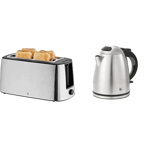 WMF Bueno Pro Toaster Langschlitz mit Brötchenaufsatz, 4 Scheiben, XXL Toast, Aufknusper-Funktion & Stelio Wasserkocher Edelstahl 1,2l, elektrischer Wasserkocher mit Kalk-Wasserfilter, 2400 W von WMF