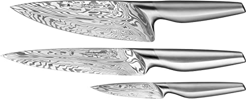 WMF Chef´s Edition Damasteel Messerset 3teilig, Made in Germany, 3 Messer geschmiedet, Küchenmesser, Performance Cut, Damaststahl 120-lagig, Holzbox von WMF
