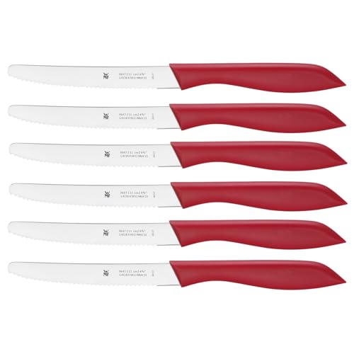 WMF Classic Line Frühstücksmesser Set 6-teilig, 23 cm, Brötchenmesser Wellenschliff, Brotzeitmesser, Spezialklingenstahl, Kunststoffgriff, rot von WMF