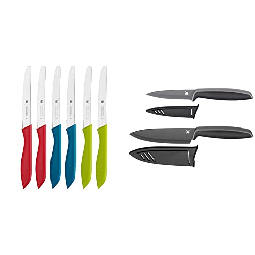 WMF Classic Line Frühstücksmesser Set 6-teilig, 23 cm, Brötchenmesser Wellenschliff, bunt & Messerset 2-teilig TOUCH schwarz 2 Messer Küchenmesser mit Schutzhülle antihaftbeschichtet Kochmesser von WMF