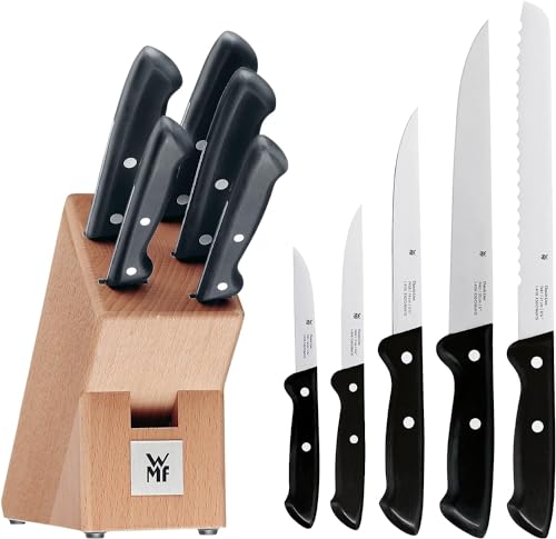 WMF Classic Line Messerblock mit Messerset 6-teilig, bestückt, 5 Messer, Birkenholz-Block, Spezialklingenstahl, Natur, Schwarz, Silber von WMF