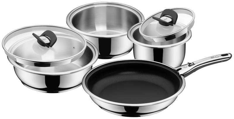 WMF Click&Serve Kochgeschirr Vorteils-Set 7-teilig in Edelstahl/schwarz von WMF
