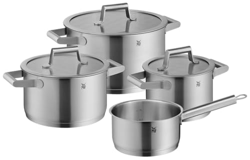 WMF Comfort Line Topfset Induktion 4-teilig, Induktions Töpfe Set, Kochtopf Set mit Glasdeckel, Cromargan Edelstahl mattiert, Skalierung, Töpfe Set stapelbar, unbeschichtet von WMF