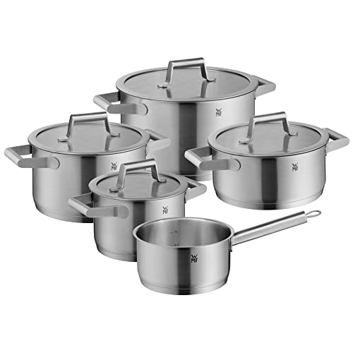 WMF Comfort Line Topfset Induktion 5-teilig, Kochtopf Set mit Glasdeckel, Cromargan Edelstahl mattiert, Skalierung, Induktions Töpfe Set stapelbar, unbeschichtet von WMF