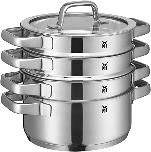 WMF Compact Cuisine Topfset Induktion 4-teilig, Kochtopf Set mit Glasdeckel, Cromargan Edelstahl poliert, Töpfe Set unbeschichtet, Innenskalierung von WMF