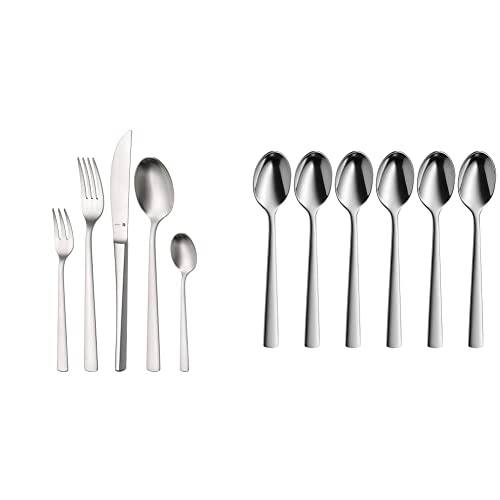 WMF Corvo Besteck Set 6 Personen, 30-teilig, Hohlheftmesser, Cromargan protect Edelstahl mattiert, kratzbeständig & Corvo Espressolöffel Set 6-teilig, 10,5 cm, Cromargan protect Edelstahl mattiert von WMF