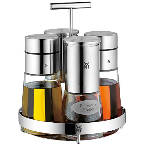 WMF De Luxe Menage-Set 5-teilig, für Salz, Pfeffer, Essig, Öl, Ständer mit 2 Essig-/ Ölspender, Salzmühle, Pfeffermühle, spülmaschinengeeignet von WMF