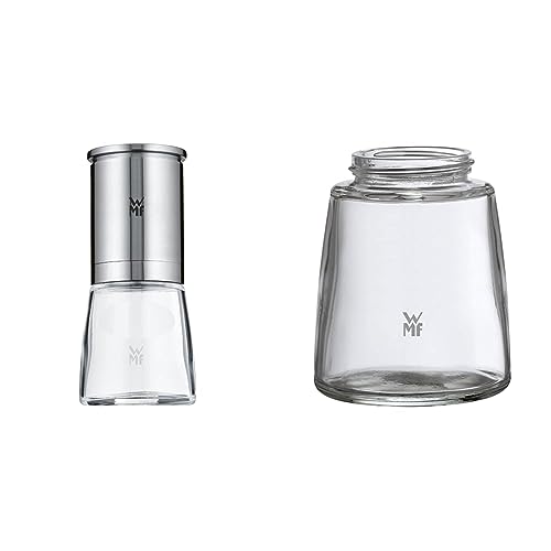 WMF De Luxe Salz und Pfeffermühle, unbefüllt, Cromargan Edelstahl Glas, Keramikmahlwerk, Mühle für Salz, Pfeffer, Chillischoten, H 14 cm & Ersatzglas Gewürzmühle De Luxe, Trend, Ceramill Nature von WMF