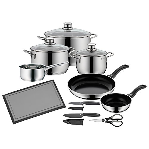 WMF Diadem Plus Topfset Induktion 10-teilig, Kochtopf Set mit Glasdeckel, Cromargan Edelstahl poliert, Induktions Töpfe Set unbeschichtet von WMF
