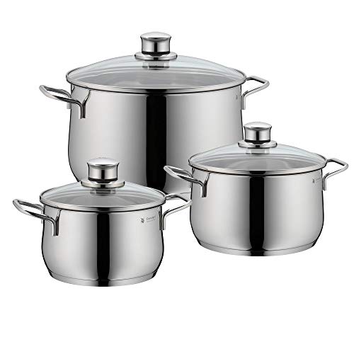 WMF Diadem Plus Topfset Induktion 3-teilig, Kochtopf Set mit Glasdeckel, Cromargan Edelstahl poliert, Induktions Töpfe Set unbeschichtet von WMF