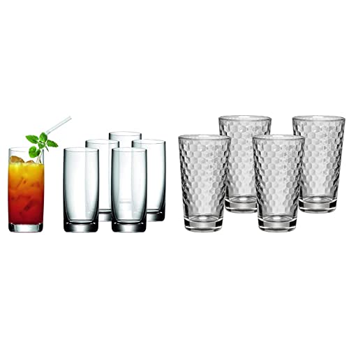 WMF Easy Longdrinkgläser Set 6-teilig, Cocktailglas 350ml, Kristallglas & Latte Macchiato Gläser-Set 4-teilig Latte Macchiato Gläser Aromawaben Wabenmuster Kaffee Longdrink Cocktail Glas von WMF