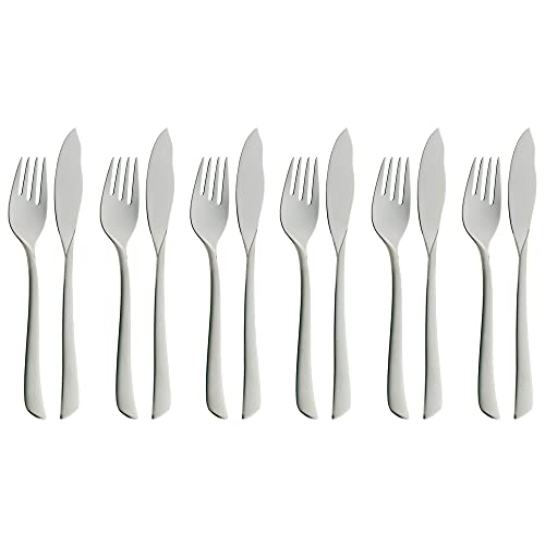 WMF Virginia Fischbesteck 12 teilig, Fischset für 6 Personen, Fischgabel, Fischmesser, Cromargan protect Edelstahl teilmattiert, kratzbeständig von WMF