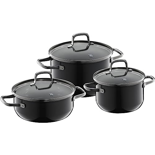 WMF Fusiontec Essential Topfset Induktion 3-teilig, Kochtopf Set mit Glasdeckel, Induktions Töpfe Set schwarz, High-Tech Keramik, kratzfest, unbeschichtet, ohne Skalierung, Made in Germany von WMF