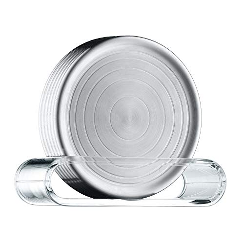 WMF Loft Bar Gläserteller-Set 6-teilig, Glas Untersetzer mit Präsenter, Untersetzer Gläser 9,5cm, Cromargan Edelstahl mattiert von WMF