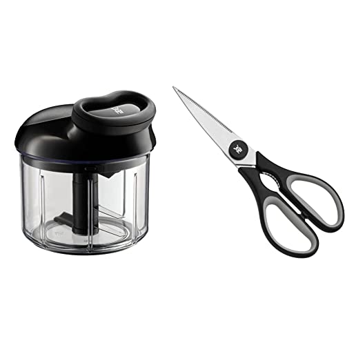 WMF Gourmet Gemüseschneider manuell mit Seilzug, 900ml, Multi-Zerkleinerer ideal für Gemüse, Zwiebeln, Knoblauch, Nüsse, Kräuter oder Obst, Kunststoff & Touch Küchenschere 21 cm, schwarz von WMF