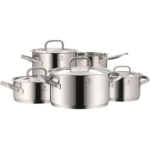 WMF Gourmet Plus Topfset Induktion 5-teilig, Kochtopf Set mit Metalldeckel, Cromargan Edelstahl mattiert, Induktions Töpfe Set unbeschichtet, Innenskalierung von WMF