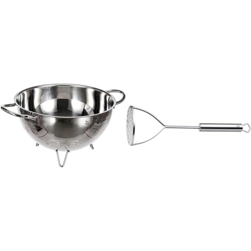 WMF Gourmet Sieb Edelstahl 24 cm, Seiher mit Standfüßen & Profi Plus Kartoffelstampfer 28,5 cm, Cromargan Edelstahl teilmattiert, spülmaschinengeeignet von WMF